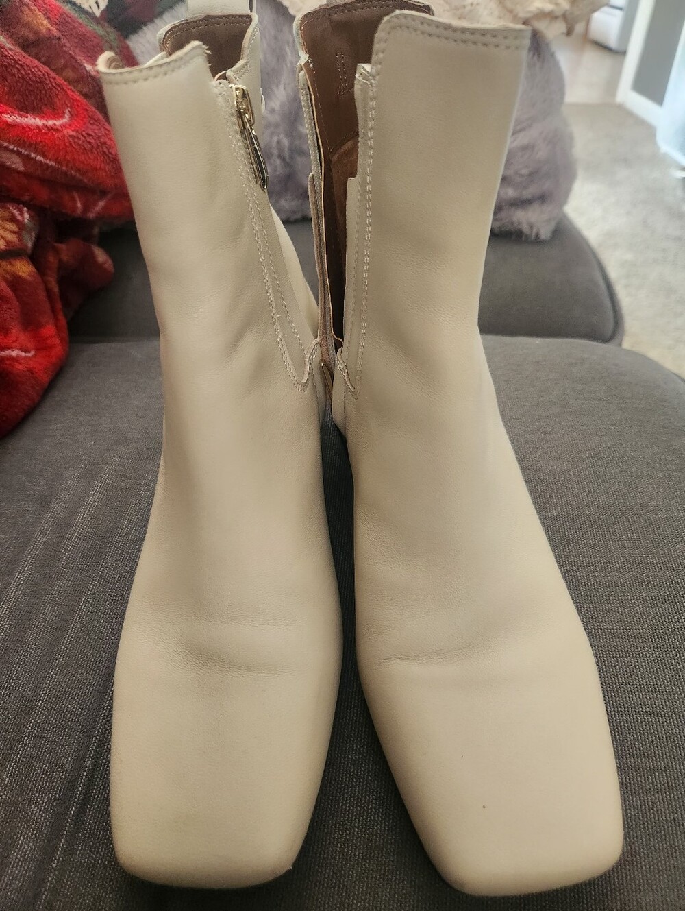 Franco Sarto - Women's Cream Ankle Boots - Sleek Square Toe Chelsea Style